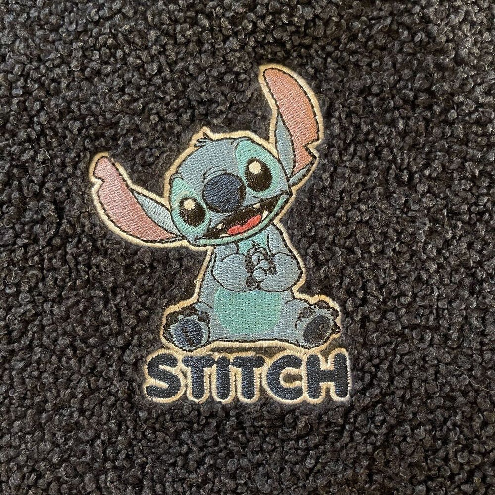 Disney Lilo and Stitch‎ Blue Hoodie Long Sleeve Cropped 1/4 Embroidered Sweater - Picture 3 of 7